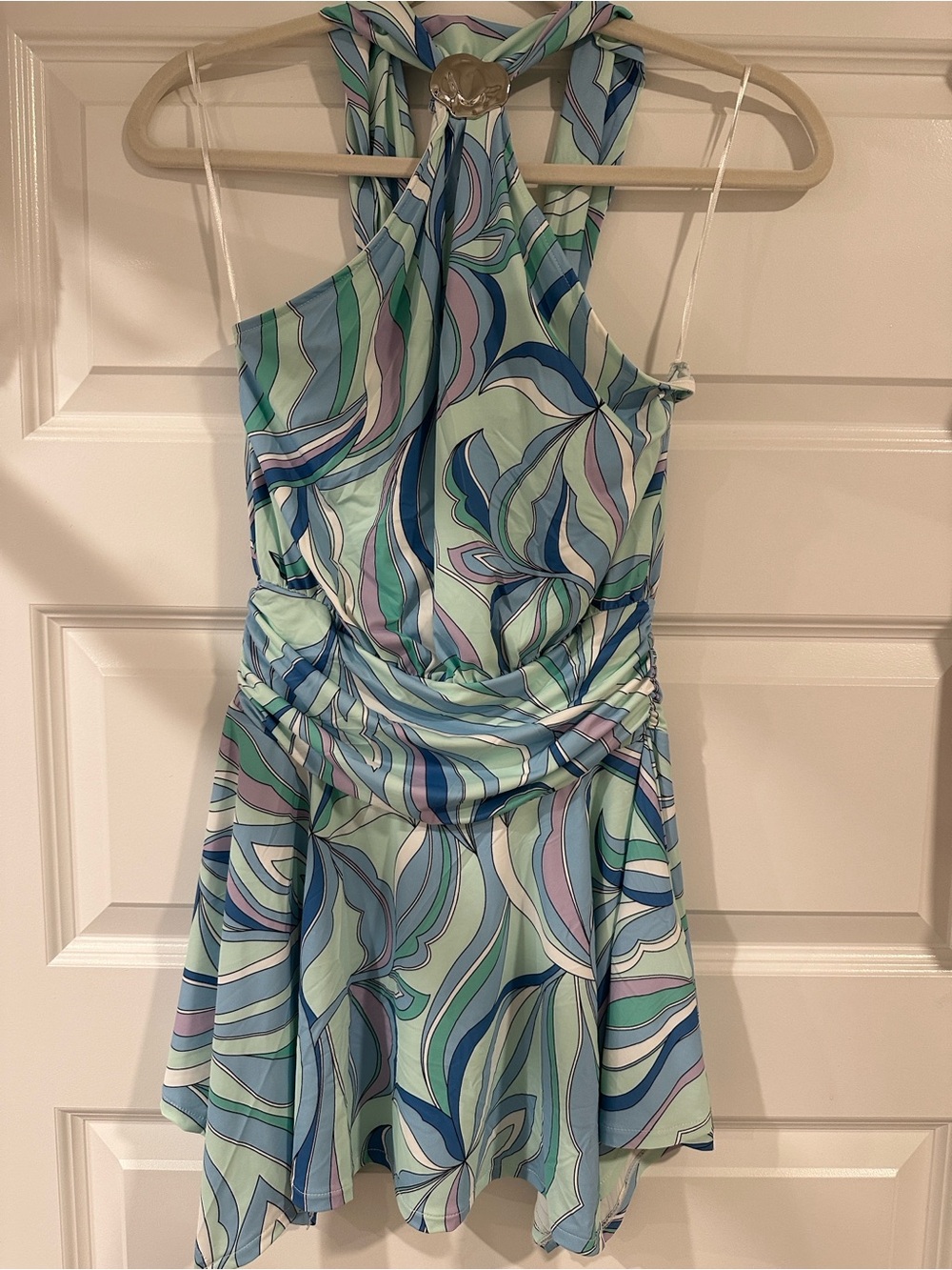 H&M Blue & Aqua Halter Floral Print Mini Dress - Picture 4 of 4